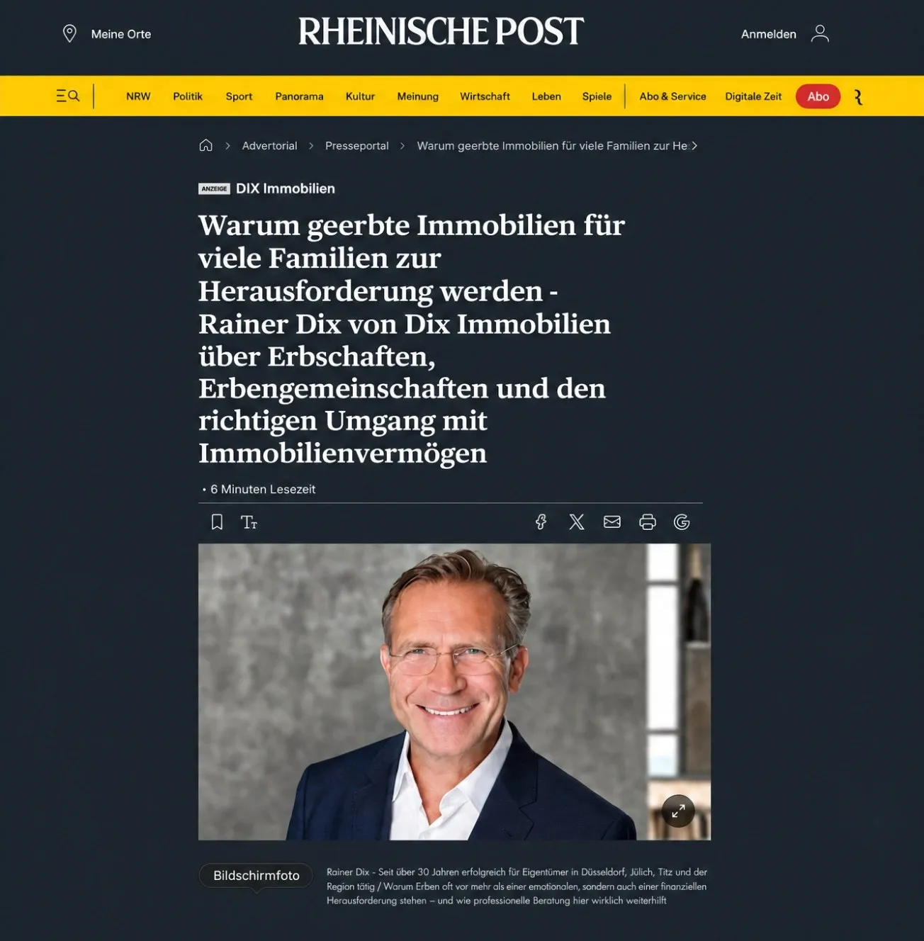 Screenshot der Veröffentlichung in der Rheinischen Post