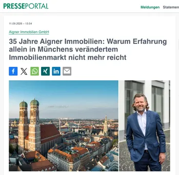 Screenshot Presseportal: 35 Jahre Aigner Immobilien, mit Foto von Thomas Aigner