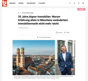 Screenshot tz: 35 Jahre Aigner Immobilien, mit Foto von Thomas Aigner