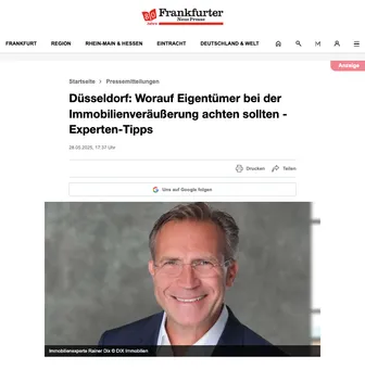 Screenshot Frankfurter Neue Presse: Düsseldorf, worauf Eigentümer bei der Immobilienveräußerung achten sollten