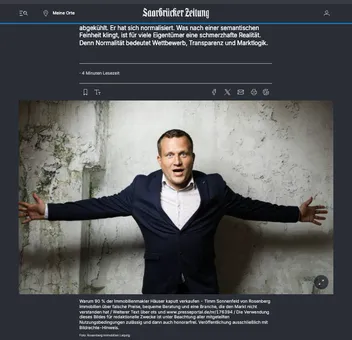 Screenshot Saarbrücker Zeitung mit Foto von Timm Sonnenfeld