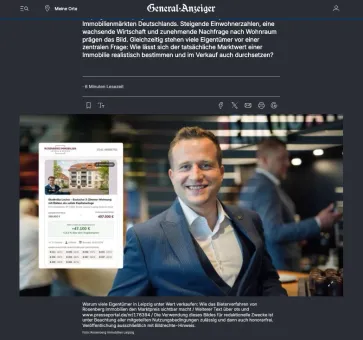 Screenshot General-Anzeiger mit Foto von Timm Sonnenfeld und einem Exposé von Rosenberg Immobilien