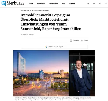 Screenshot Merkur.de: Immobilienmarkt Leipzig im Überblick, Marktbericht mit Einschätzungen von Timm Sonnenfeld