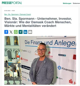 Screenshot Presseportal: Ben. Sla. Spormann, Unternehmer, Investor, Visionär