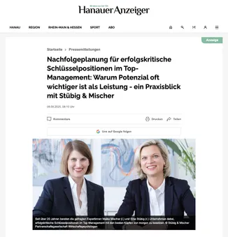 Screenshot Hanauer Anzeiger: Nachfolgeplanung für erfolgskritische Schlüsselpositionen im Top-Management