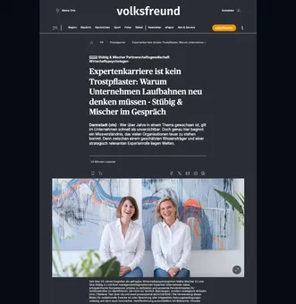 Screenshot Volksfreund: Expertenkarriere ist kein Trostpflaster, mit Foto von Maike Mischer und Sina Stübig